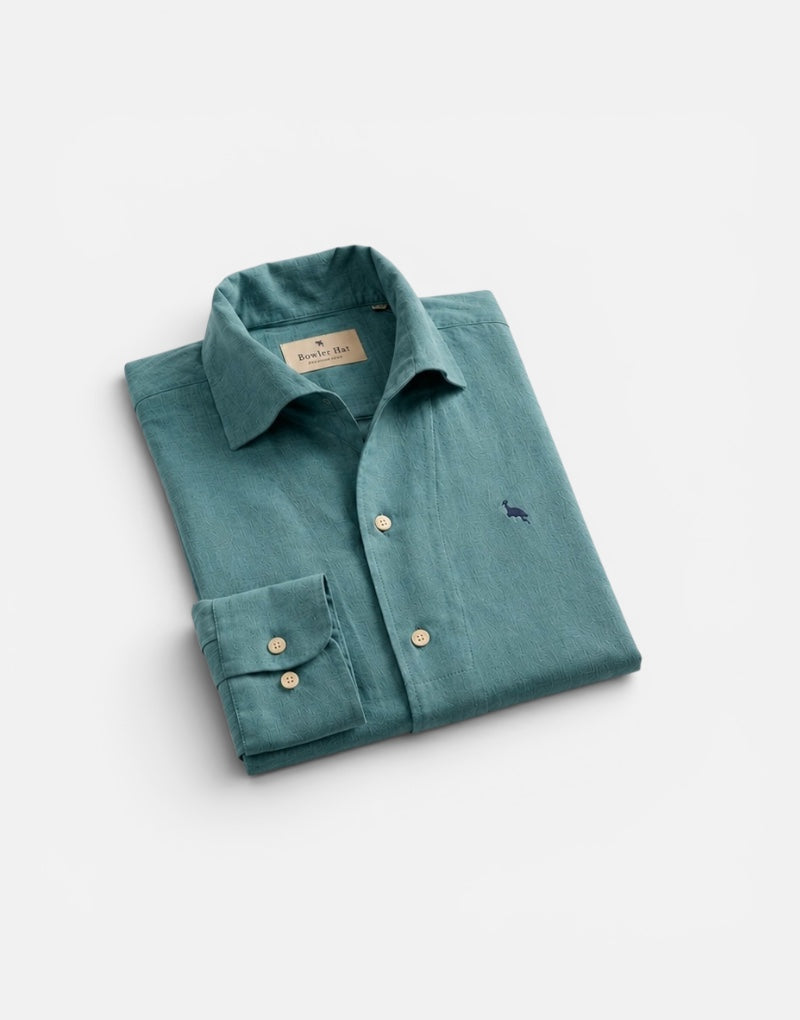 Camisa lino azul petroleo cuello una pieza