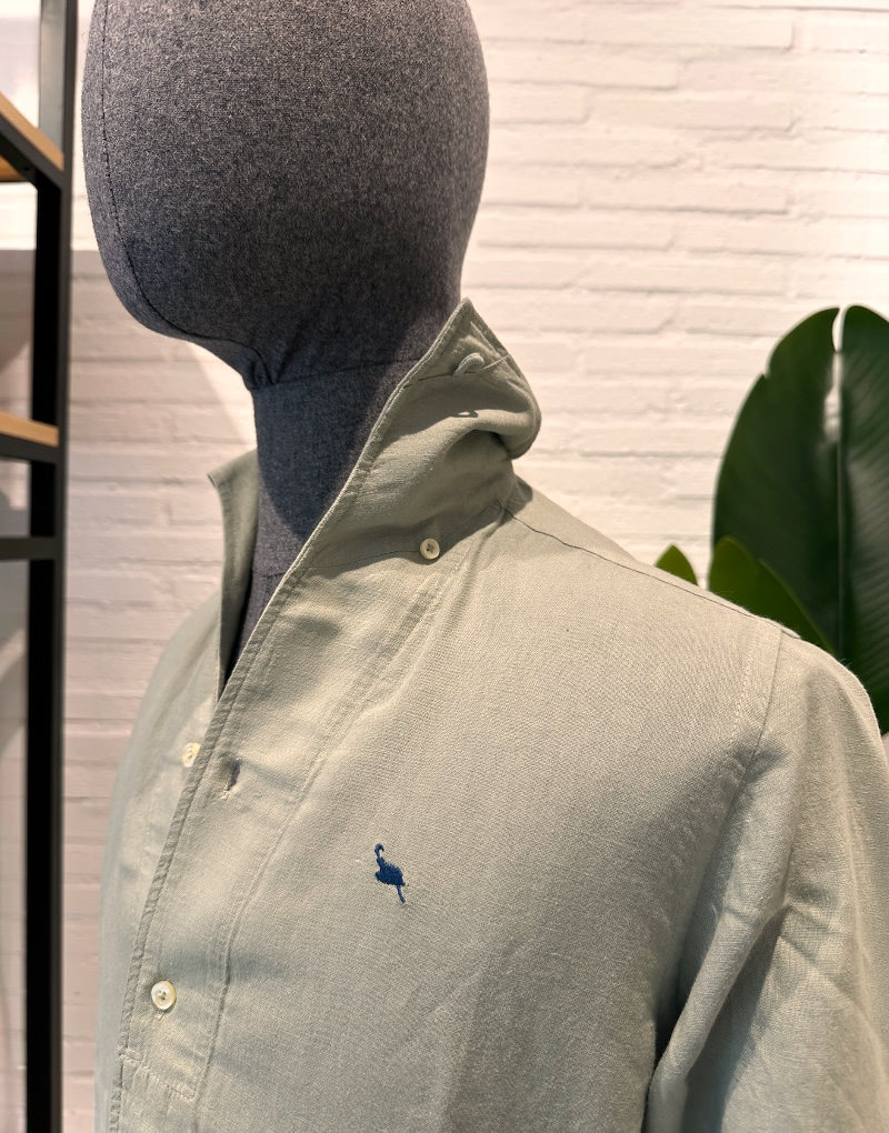 Camisa lino verde manzana cuello una pieza