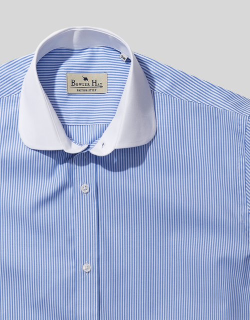 Camisa rayas  azul cuello redondo blanco