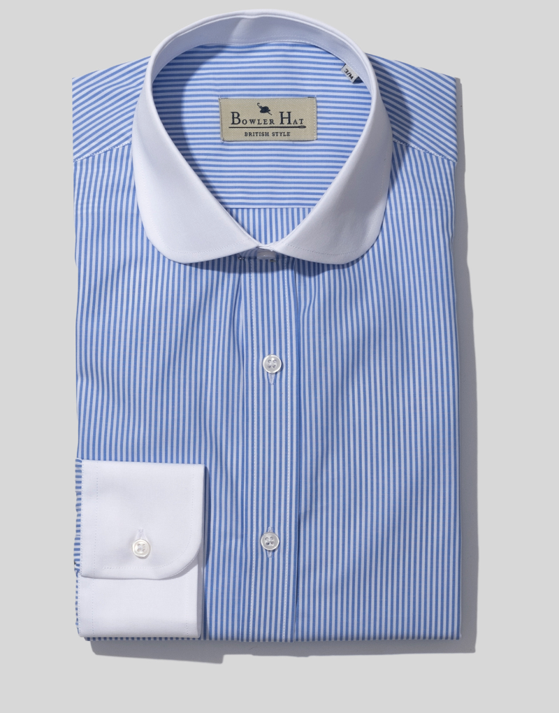 Camisa rayas  azul cuello redondo blanco