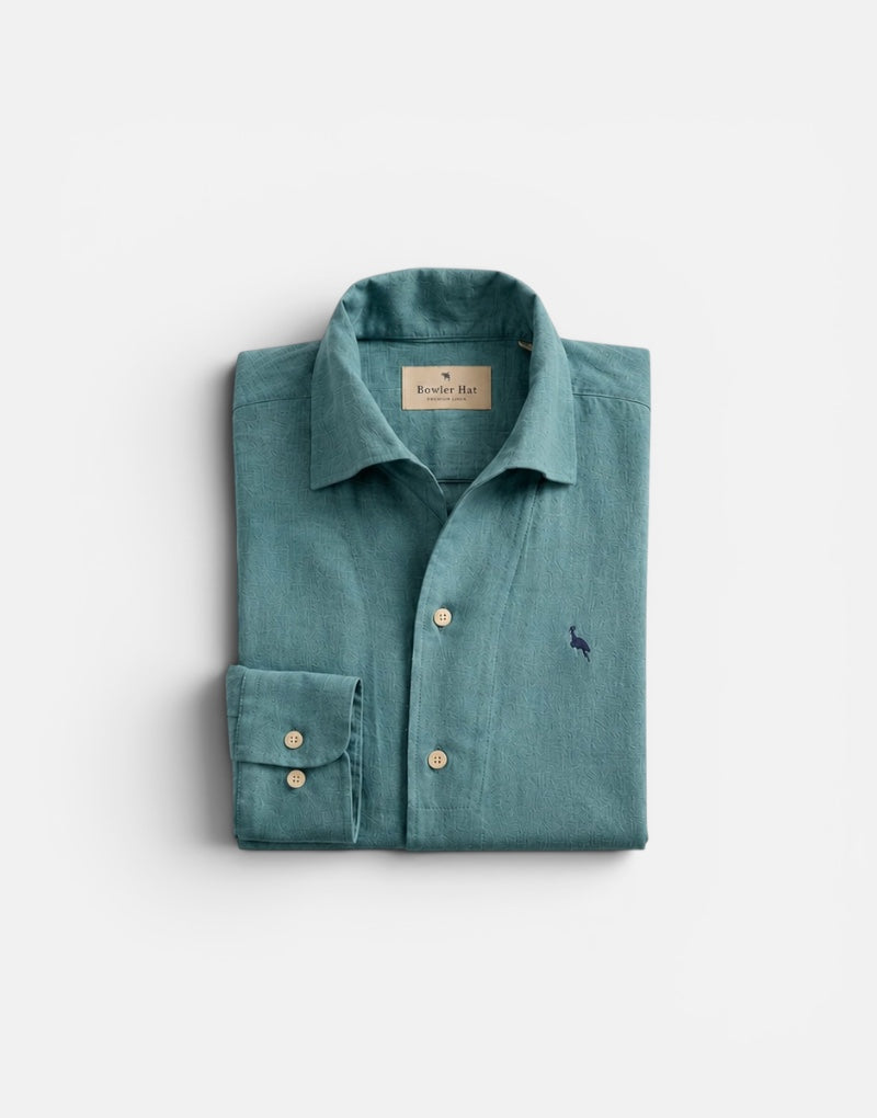 Camisa lino azul petroleo cuello una pieza