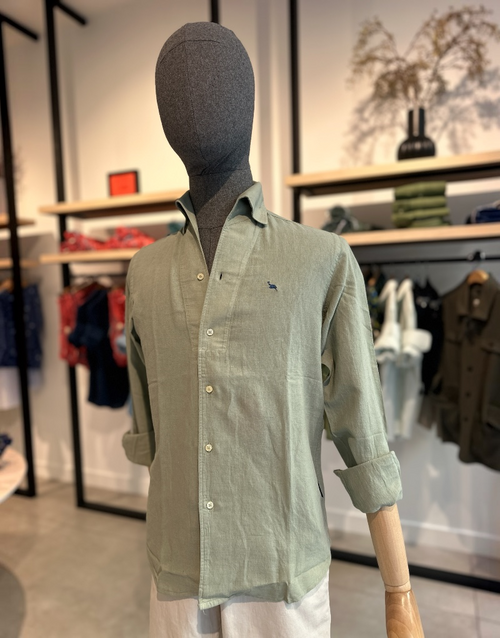 Camisa lino verde manzana cuello una pieza