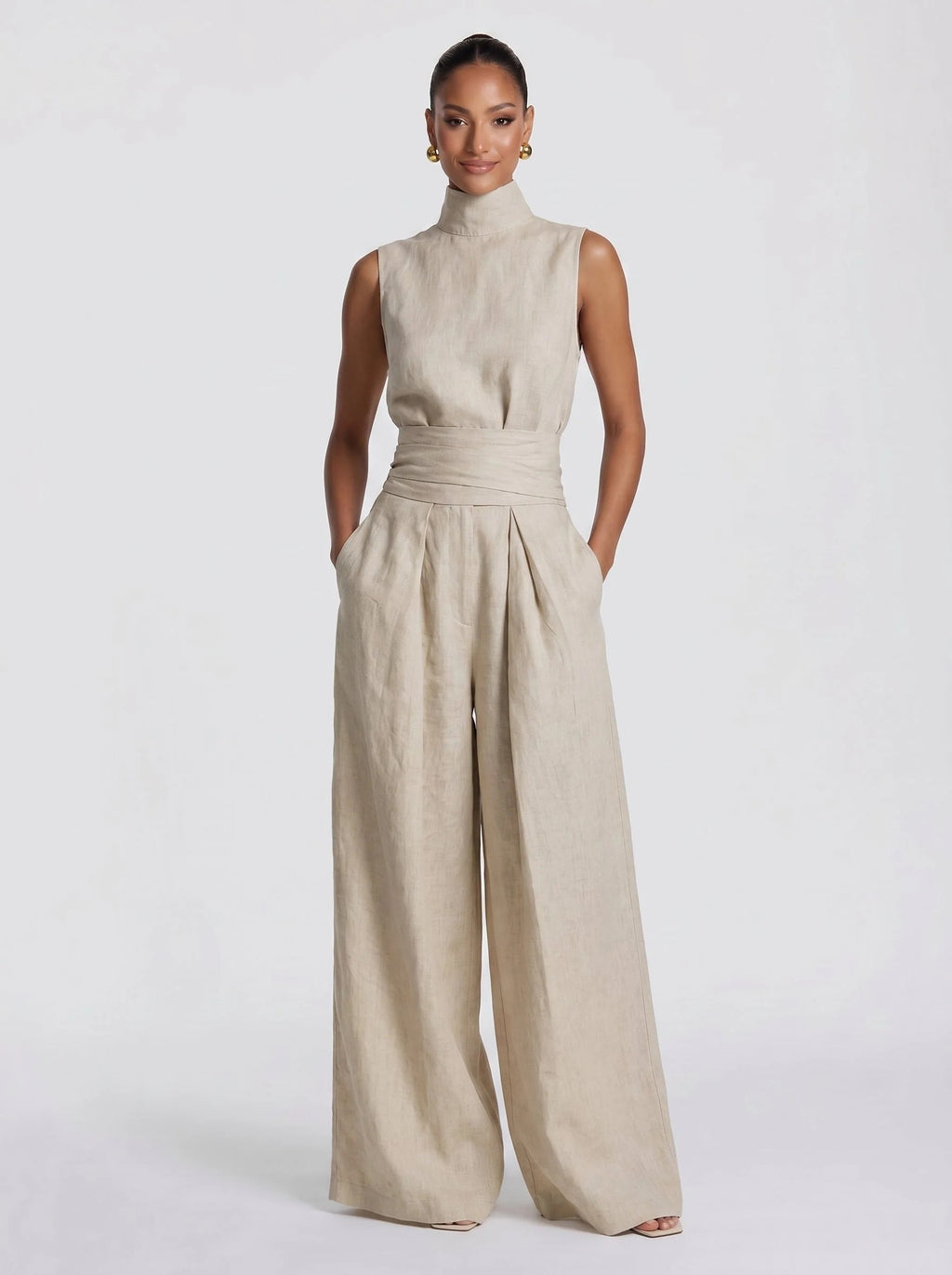 Maria - Conjunto de Gala en Palazzo y Cuello Alto Premium
